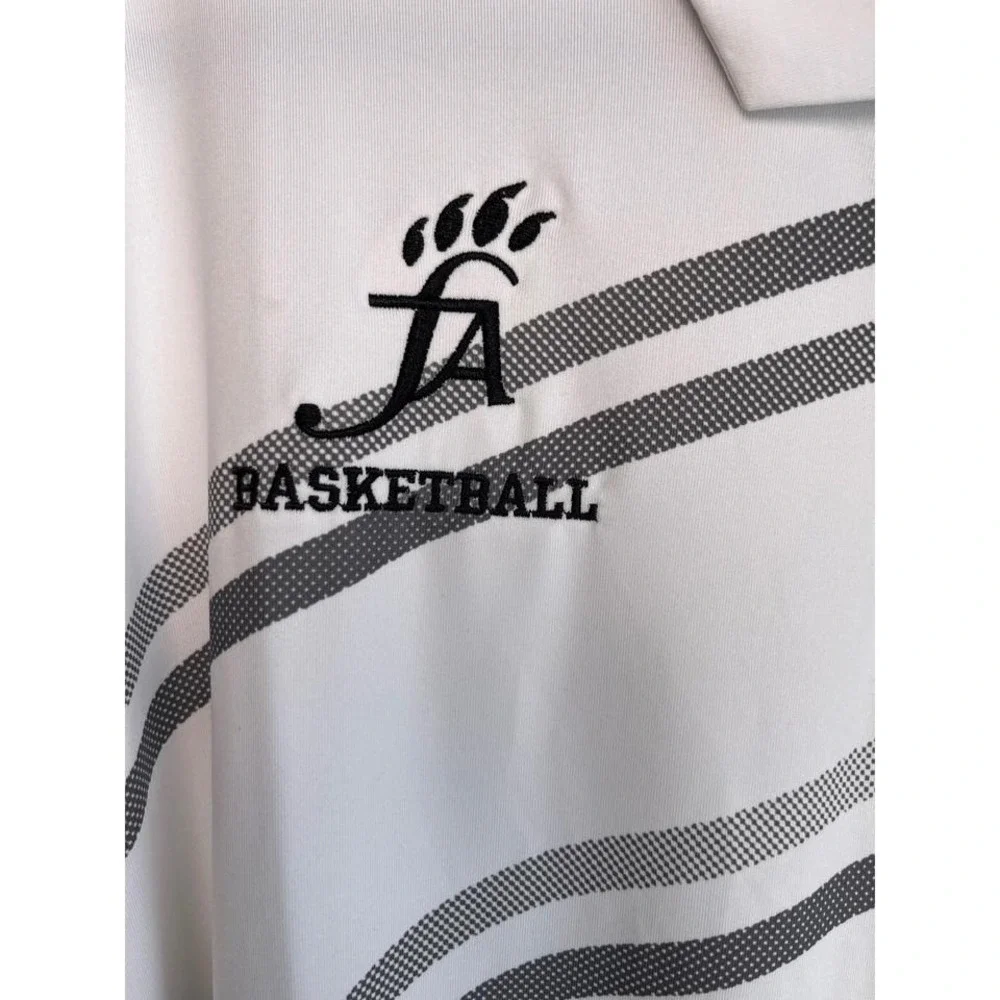 Nike Golf‎ Dri-FIT Mens XXL Polo Shirt White Grey Striped FA Basketball Logo